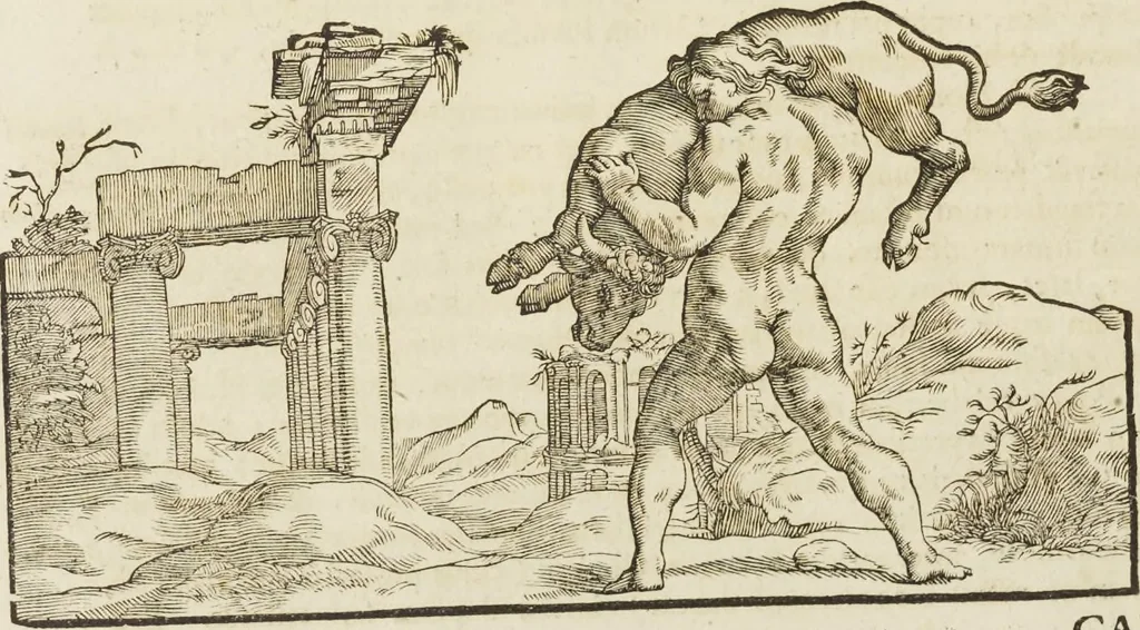 An illustration from Sculpturae veteris admiranda, sive, Delineatio vera perfectissimarum eminentissimarumque statuarum : unà cum artis hujus nobilissimae theoria ... : Carolo Ludovico, comiti Palat. Rheni ... consecrata à Joachimo de Sandrart in Stockau, 1680, leaf 17