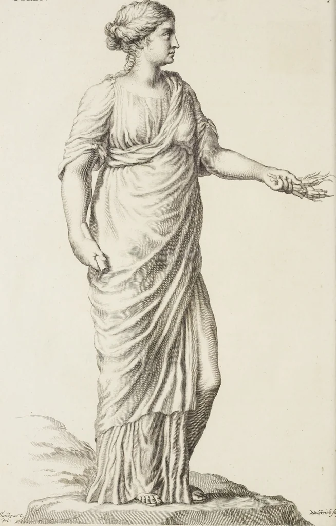 An illustration from Sculpturae veteris admiranda, sive, Delineatio vera perfectissimarum eminentissimarumque statuarum : unà cum artis hujus nobilissimae theoria ... : Carolo Ludovico, comiti Palat. Rheni ... consecrata à Joachimo de Sandrart in Stockau, 1680, leaf 177