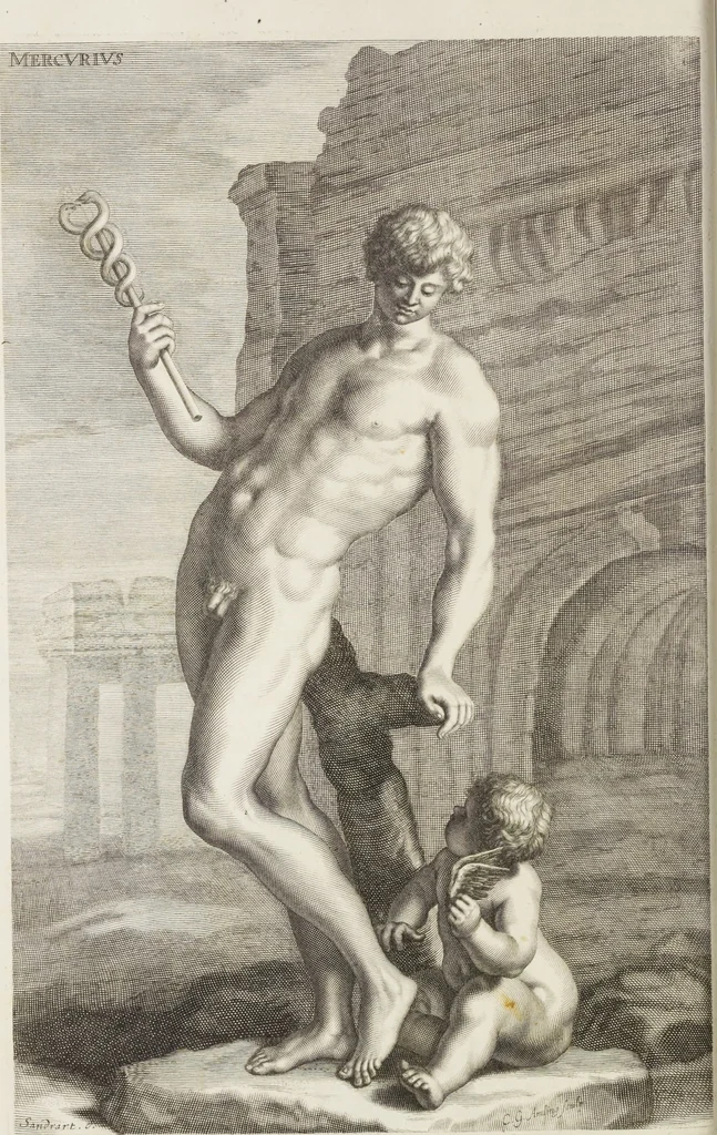 An illustration from Sculpturae veteris admiranda, sive, Delineatio vera perfectissimarum eminentissimarumque statuarum : unà cum artis hujus nobilissimae theoria ... : Carolo Ludovico, comiti Palat. Rheni ... consecrata à Joachimo de Sandrart in Stockau, 1680, leaf 181
