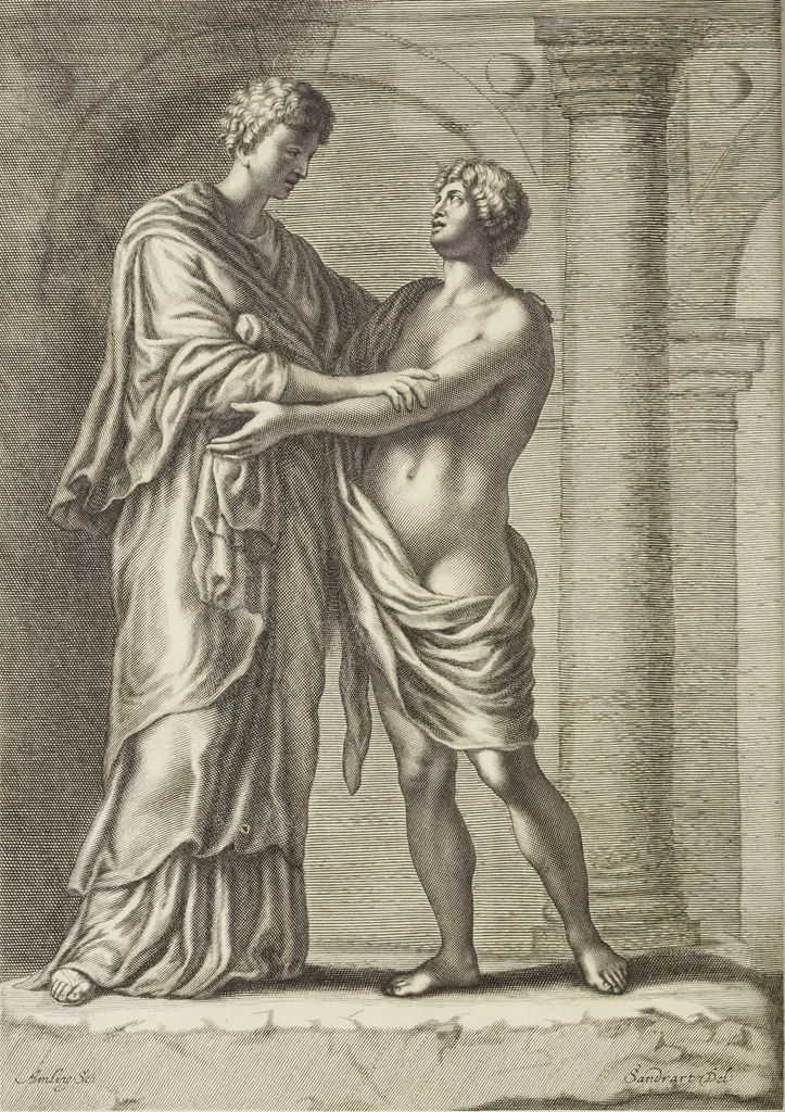 An illustration from Sculpturae veteris admiranda, sive, Delineatio vera perfectissimarum eminentissimarumque statuarum : unà cum artis hujus nobilissimae theoria ... : Carolo Ludovico, comiti Palat. Rheni ... consecrata à Joachimo de Sandrart in Stockau, 1680, leaf 193