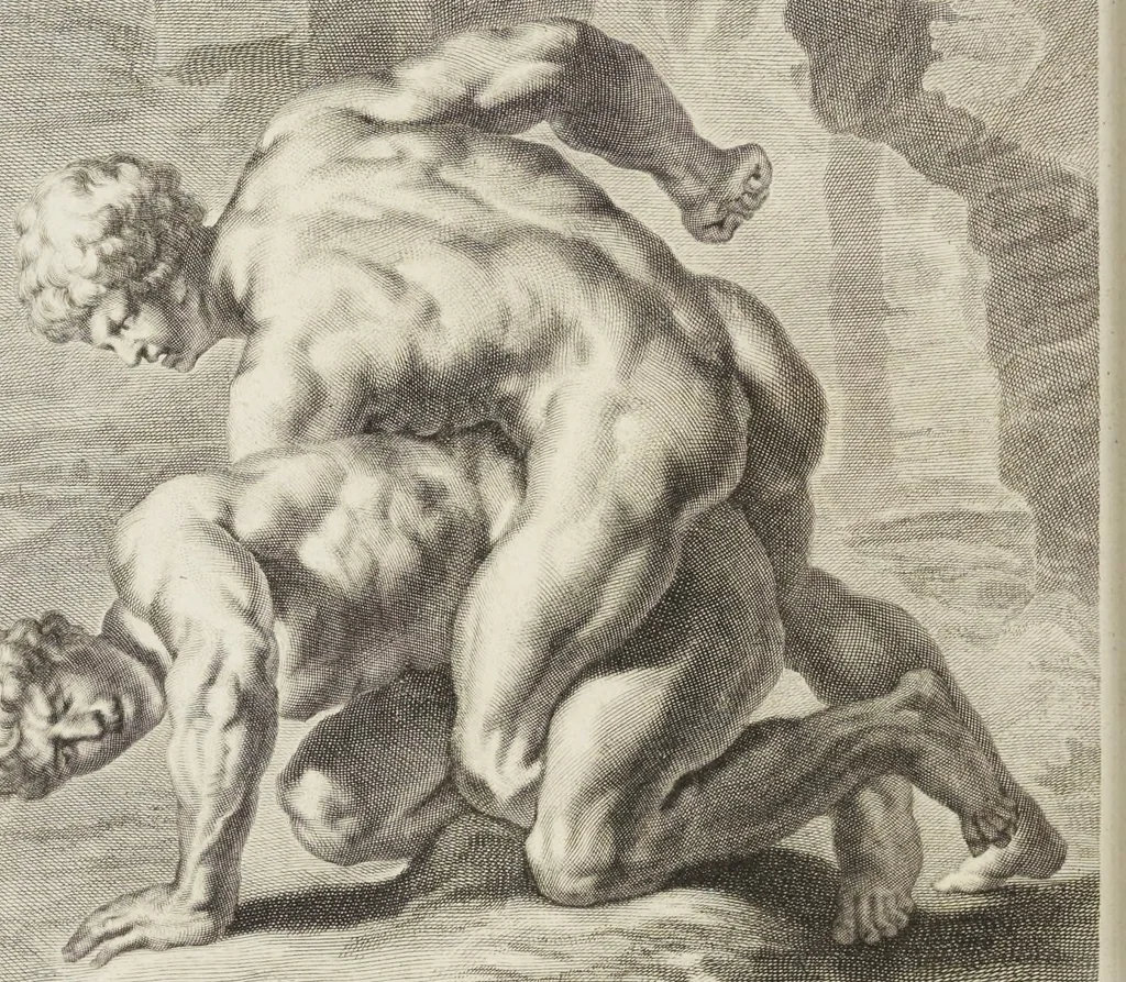 An illustration from Sculpturae veteris admiranda, sive, Delineatio vera perfectissimarum eminentissimarumque statuarum : unà cum artis hujus nobilissimae theoria ... : Carolo Ludovico, comiti Palat. Rheni ... consecrata à Joachimo de Sandrart in Stockau, 1680, leaf 201
