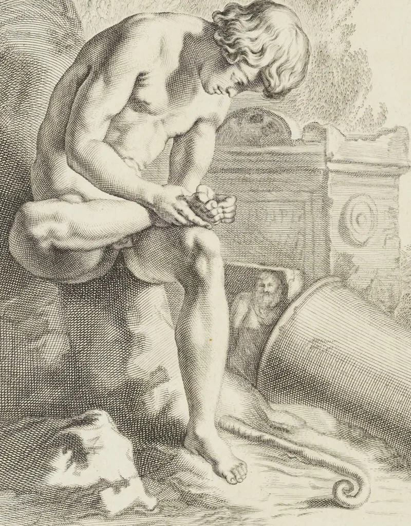 An illustration from Sculpturae veteris admiranda, sive, Delineatio vera perfectissimarum eminentissimarumque statuarum : unà cum artis hujus nobilissimae theoria ... : Carolo Ludovico, comiti Palat. Rheni ... consecrata à Joachimo de Sandrart in Stockau, 1680, leaf 205