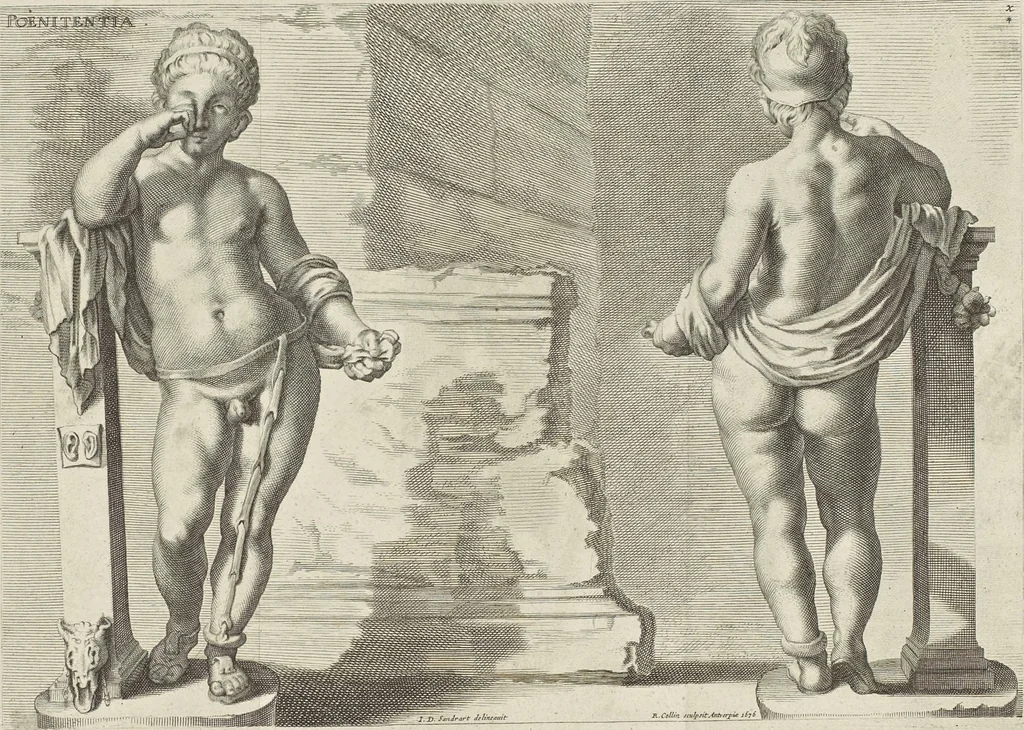An illustration from Sculpturae veteris admiranda, sive, Delineatio vera perfectissimarum eminentissimarumque statuarum : unà cum artis hujus nobilissimae theoria ... : Carolo Ludovico, comiti Palat. Rheni ... consecrata à Joachimo de Sandrart in Stockau, 1680, leaf 209