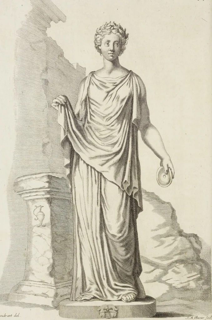 An illustration from Sculpturae veteris admiranda, sive, Delineatio vera perfectissimarum eminentissimarumque statuarum : unà cum artis hujus nobilissimae theoria ... : Carolo Ludovico, comiti Palat. Rheni ... consecrata à Joachimo de Sandrart in Stockau, 1680, leaf 241