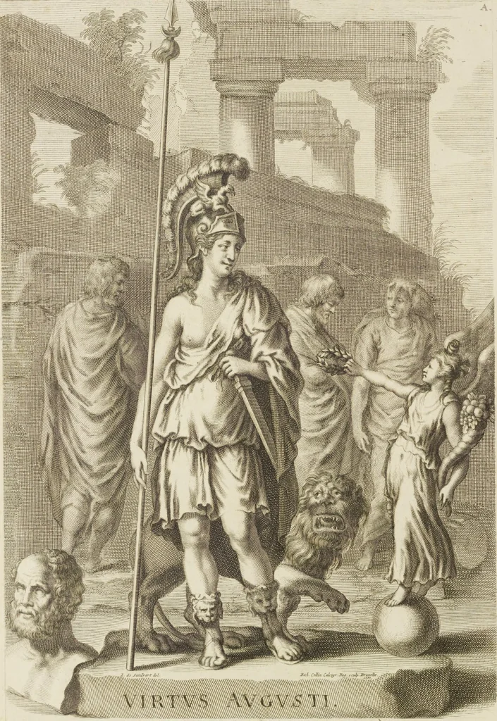 An illustration from Sculpturae veteris admiranda, sive, Delineatio vera perfectissimarum eminentissimarumque statuarum : unà cum artis hujus nobilissimae theoria ... : Carolo Ludovico, comiti Palat. Rheni ... consecrata à Joachimo de Sandrart in Stockau, 1680, leaf 25