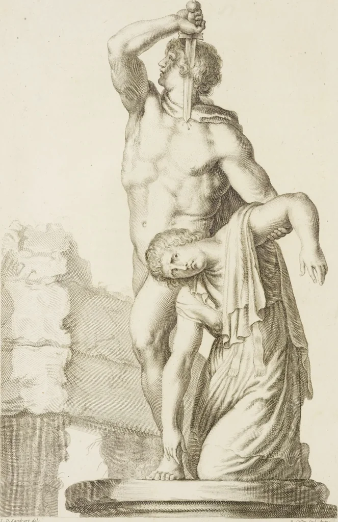 An illustration from Sculpturae veteris admiranda, sive, Delineatio vera perfectissimarum eminentissimarumque statuarum : unà cum artis hujus nobilissimae theoria ... : Carolo Ludovico, comiti Palat. Rheni ... consecrata à Joachimo de Sandrart in Stockau, 1680, leaf 57