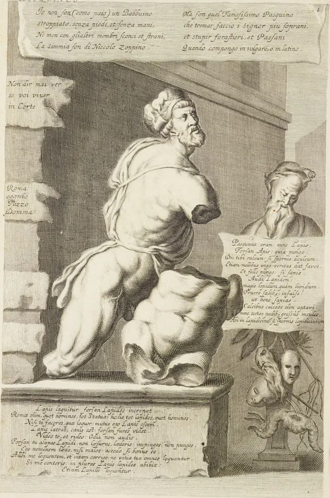 An illustration from Sculpturae veteris admiranda, sive, Delineatio vera perfectissimarum eminentissimarumque statuarum : unà cum artis hujus nobilissimae theoria ... : Carolo Ludovico, comiti Palat. Rheni ... consecrata à Joachimo de Sandrart in Stockau, 1680, leaf 61