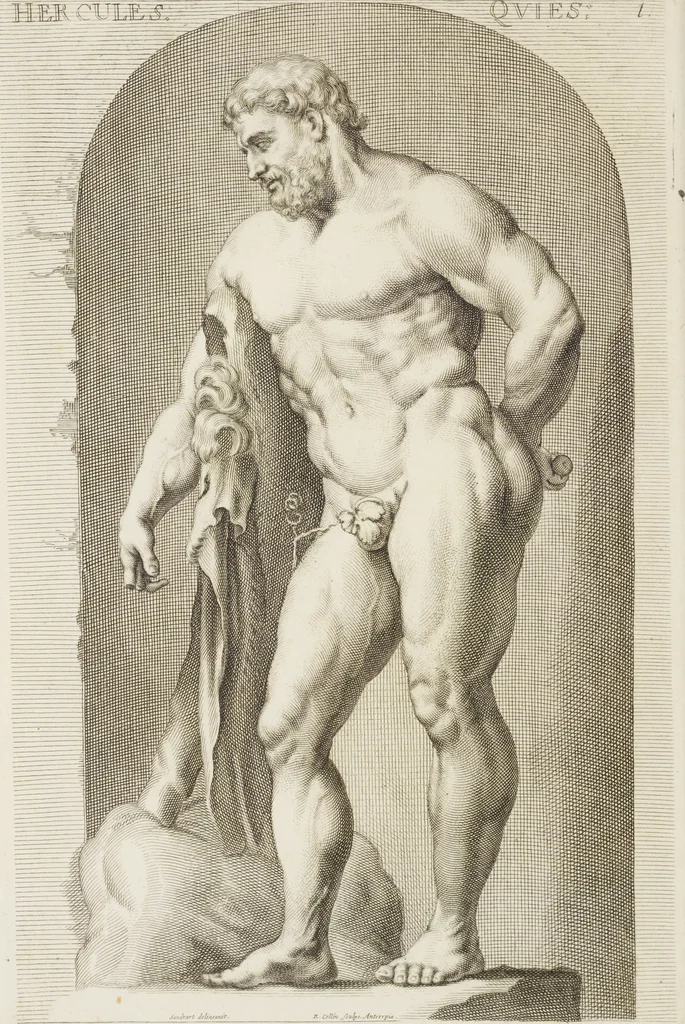 An illustration from Sculpturae veteris admiranda, sive, Delineatio vera perfectissimarum eminentissimarumque statuarum : unà cum artis hujus nobilissimae theoria ... : Carolo Ludovico, comiti Palat. Rheni ... consecrata à Joachimo de Sandrart in Stockau, 1680, leaf 69
