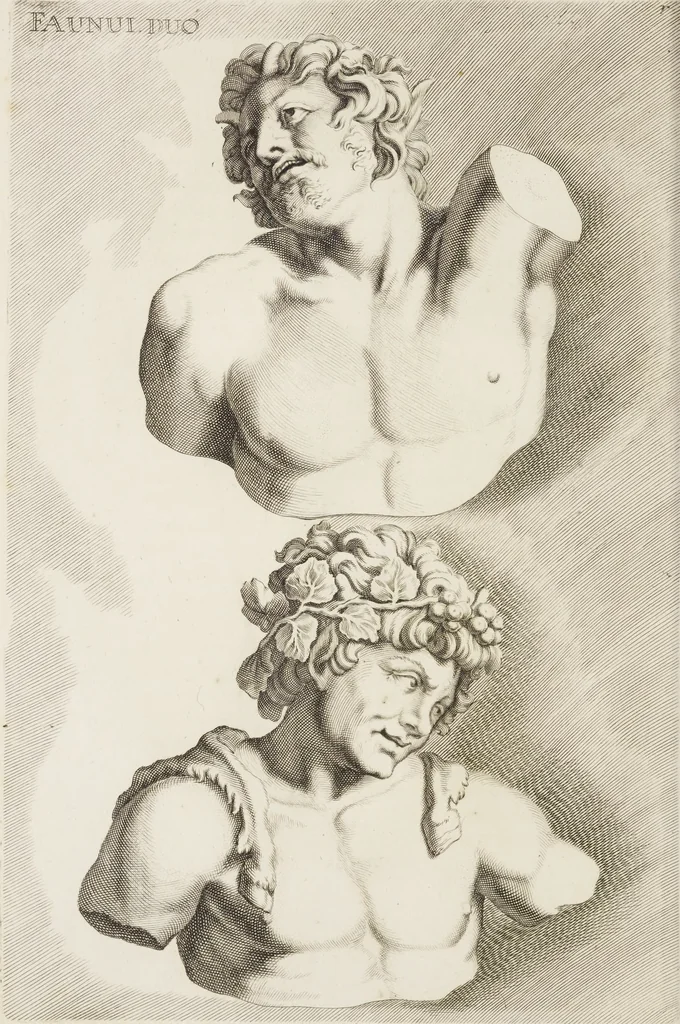 An illustration from Sculpturae veteris admiranda, sive, Delineatio vera perfectissimarum eminentissimarumque statuarum : unà cum artis hujus nobilissimae theoria ... : Carolo Ludovico, comiti Palat. Rheni ... consecrata à Joachimo de Sandrart in Stockau, 1680, leaf 93