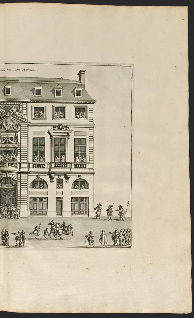 An illustration from L'entrée triomphante de Leurs Maiestez Louis XIV. roy de France et de Nauarre, et Marie Therese d'Austriche son espouse, : dans la ville de Paris capitale de leurs royaumes, au retour de la signature de la paix generalle et de leur heureux mariage. Enrichie de plusieurs figures, des harangues & de diuerses pieces considerables pour l'histoire., 1662, leaf 100