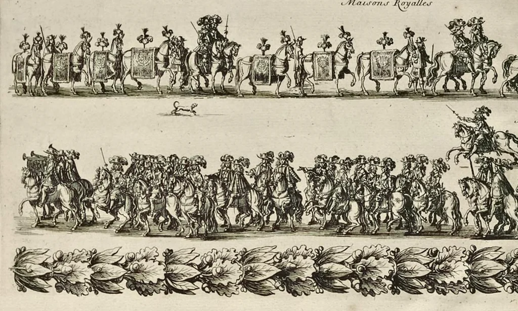 An illustration from L'entrée triomphante de Leurs Maiestez Louis XIV. roy de France et de Nauarre, et Marie Therese d'Austriche son espouse, : dans la ville de Paris capitale de leurs royaumes, au retour de la signature de la paix generalle et de leur heureux mariage. Enrichie de plusieurs figures, des harangues & de diuerses pieces considerables pour l'histoire., 1662, leaf 109