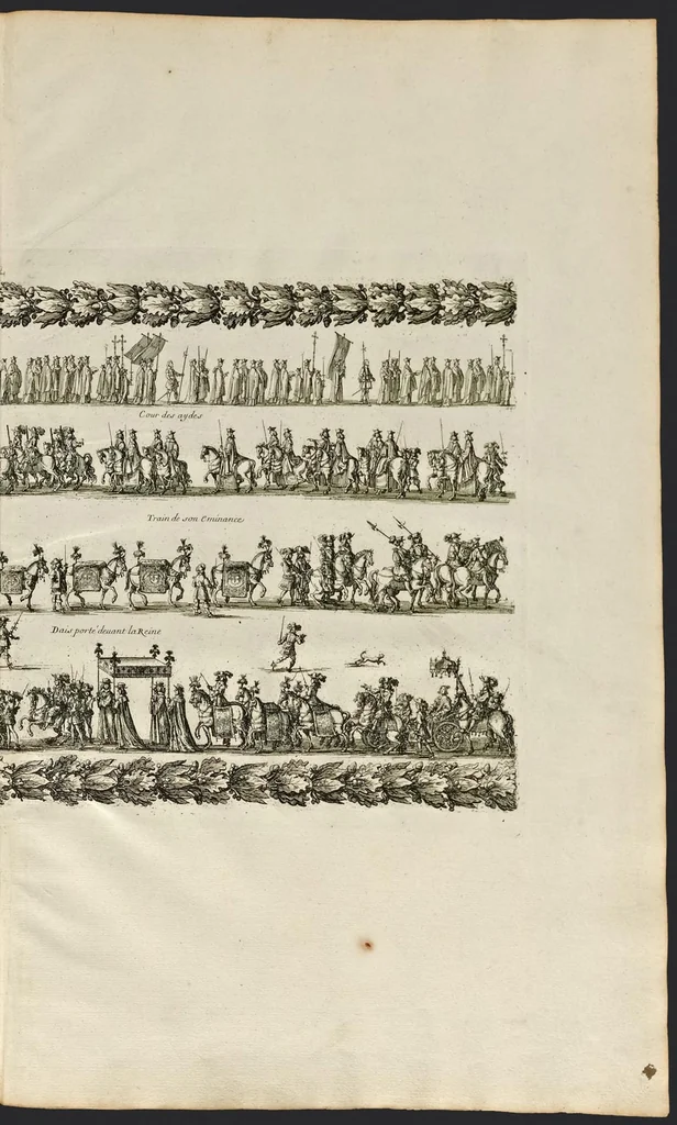 An illustration from L'entrée triomphante de Leurs Maiestez Louis XIV. roy de France et de Nauarre, et Marie Therese d'Austriche son espouse, : dans la ville de Paris capitale de leurs royaumes, au retour de la signature de la paix generalle et de leur heureux mariage. Enrichie de plusieurs figures, des harangues & de diuerses pieces considerables pour l'histoire., 1662, leaf 118
