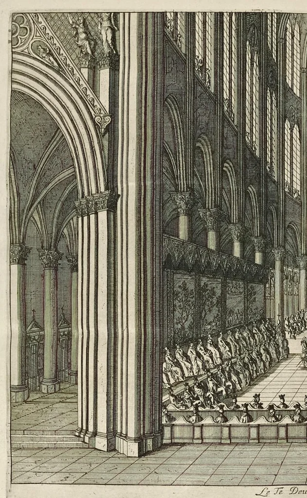 An illustration from L'entrée triomphante de Leurs Maiestez Louis XIV. roy de France et de Nauarre, et Marie Therese d'Austriche son espouse, : dans la ville de Paris capitale de leurs royaumes, au retour de la signature de la paix generalle et de leur heureux mariage. Enrichie de plusieurs figures, des harangues & de diuerses pieces considerables pour l'histoire., 1662, leaf 149
