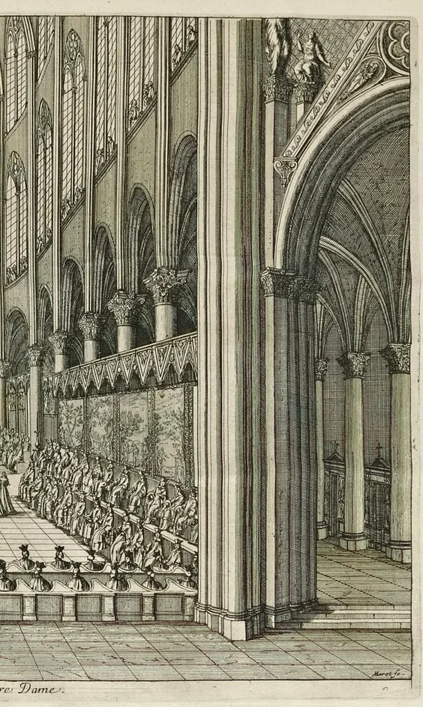 An illustration from L'entrée triomphante de Leurs Maiestez Louis XIV. roy de France et de Nauarre, et Marie Therese d'Austriche son espouse, : dans la ville de Paris capitale de leurs royaumes, au retour de la signature de la paix generalle et de leur heureux mariage. Enrichie de plusieurs figures, des harangues & de diuerses pieces considerables pour l'histoire., 1662, leaf 150