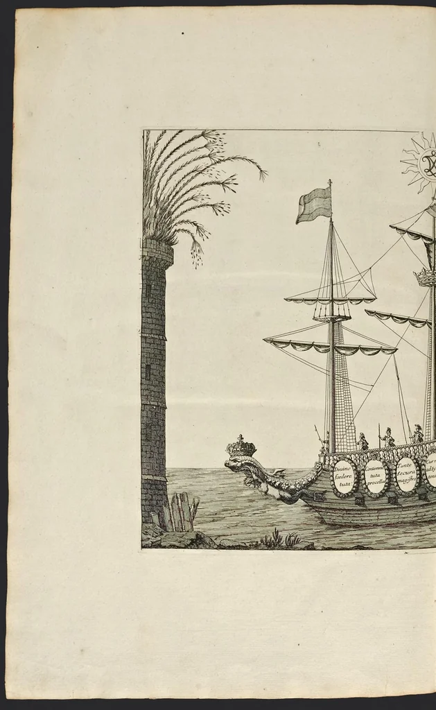 An illustration from L'entrée triomphante de Leurs Maiestez Louis XIV. roy de France et de Nauarre, et Marie Therese d'Austriche son espouse, : dans la ville de Paris capitale de leurs royaumes, au retour de la signature de la paix generalle et de leur heureux mariage. Enrichie de plusieurs figures, des harangues & de diuerses pieces considerables pour l'histoire., 1662, leaf 157