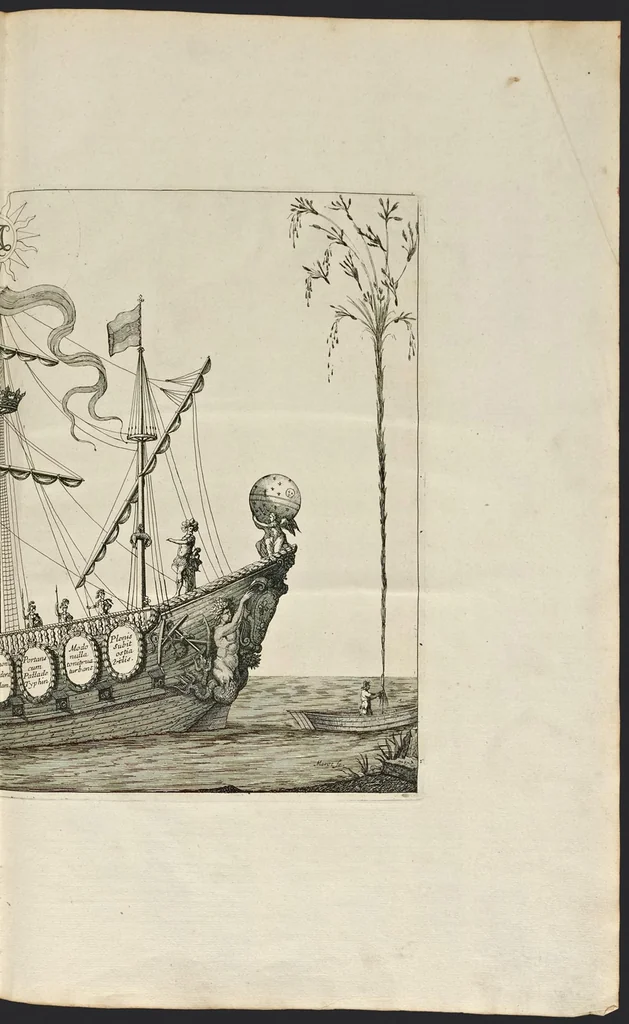 An illustration from L'entrée triomphante de Leurs Maiestez Louis XIV. roy de France et de Nauarre, et Marie Therese d'Austriche son espouse, : dans la ville de Paris capitale de leurs royaumes, au retour de la signature de la paix generalle et de leur heureux mariage. Enrichie de plusieurs figures, des harangues & de diuerses pieces considerables pour l'histoire., 1662, leaf 158