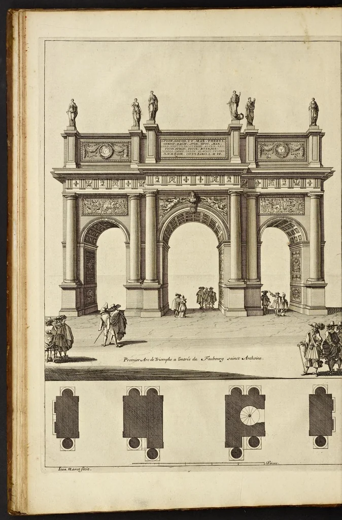 An illustration from L'entrée triomphante de Leurs Maiestez Louis XIV. roy de France et de Nauarre, et Marie Therese d'Austriche son espouse, : dans la ville de Paris capitale de leurs royaumes, au retour de la signature de la paix generalle et de leur heureux mariage. Enrichie de plusieurs figures, des harangues & de diuerses pieces considerables pour l'histoire., 1662, leaf 29
