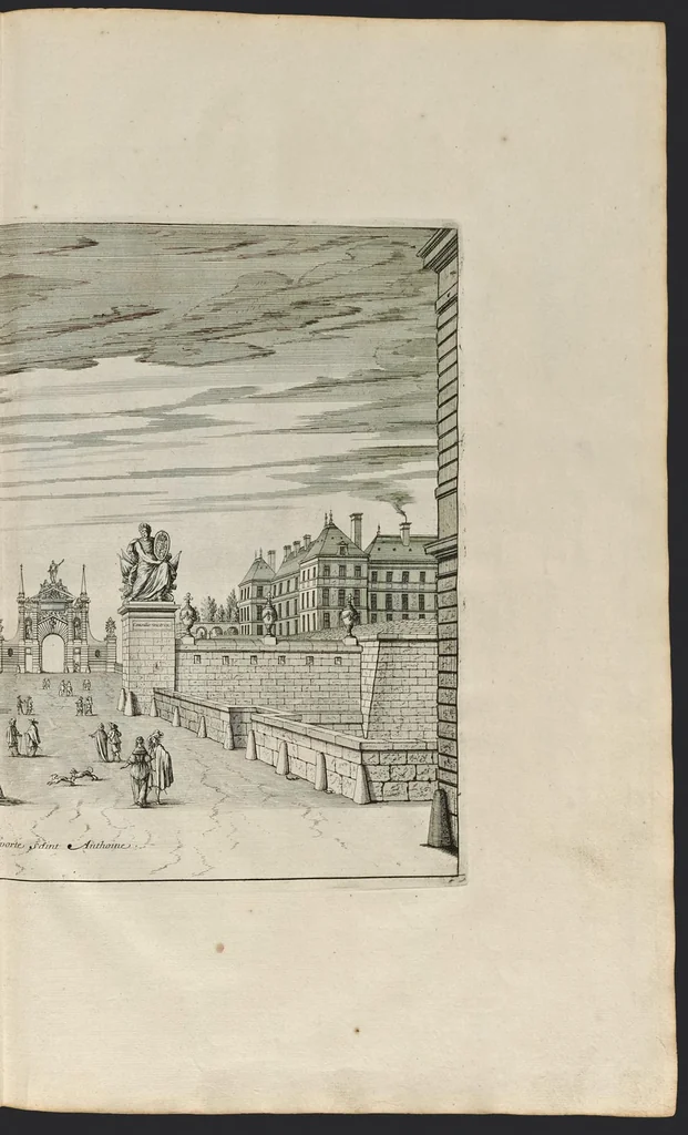 An illustration from L'entrée triomphante de Leurs Maiestez Louis XIV. roy de France et de Nauarre, et Marie Therese d'Austriche son espouse, : dans la ville de Paris capitale de leurs royaumes, au retour de la signature de la paix generalle et de leur heureux mariage. Enrichie de plusieurs figures, des harangues & de diuerses pieces considerables pour l'histoire., 1662, leaf 36