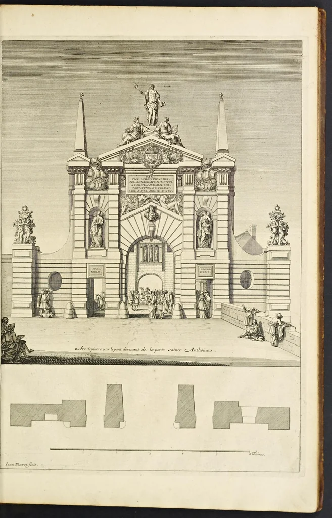 An illustration from L'entrée triomphante de Leurs Maiestez Louis XIV. roy de France et de Nauarre, et Marie Therese d'Austriche son espouse, : dans la ville de Paris capitale de leurs royaumes, au retour de la signature de la paix generalle et de leur heureux mariage. Enrichie de plusieurs figures, des harangues & de diuerses pieces considerables pour l'histoire., 1662, leaf 40