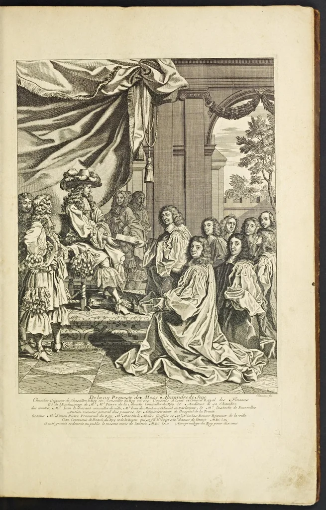 An illustration from L'entrée triomphante de Leurs Maiestez Louis XIV. roy de France et de Nauarre, et Marie Therese d'Austriche son espouse, : dans la ville de Paris capitale de leurs royaumes, au retour de la signature de la paix generalle et de leur heureux mariage. Enrichie de plusieurs figures, des harangues & de diuerses pieces considerables pour l'histoire., 1662, leaf 6