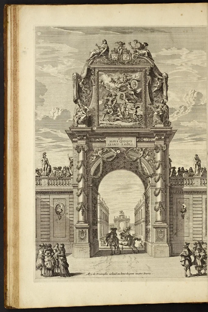 An illustration from L'entrée triomphante de Leurs Maiestez Louis XIV. roy de France et de Nauarre, et Marie Therese d'Austriche son espouse, : dans la ville de Paris capitale de leurs royaumes, au retour de la signature de la paix generalle et de leur heureux mariage. Enrichie de plusieurs figures, des harangues & de diuerses pieces considerables pour l'histoire., 1662, leaf 63