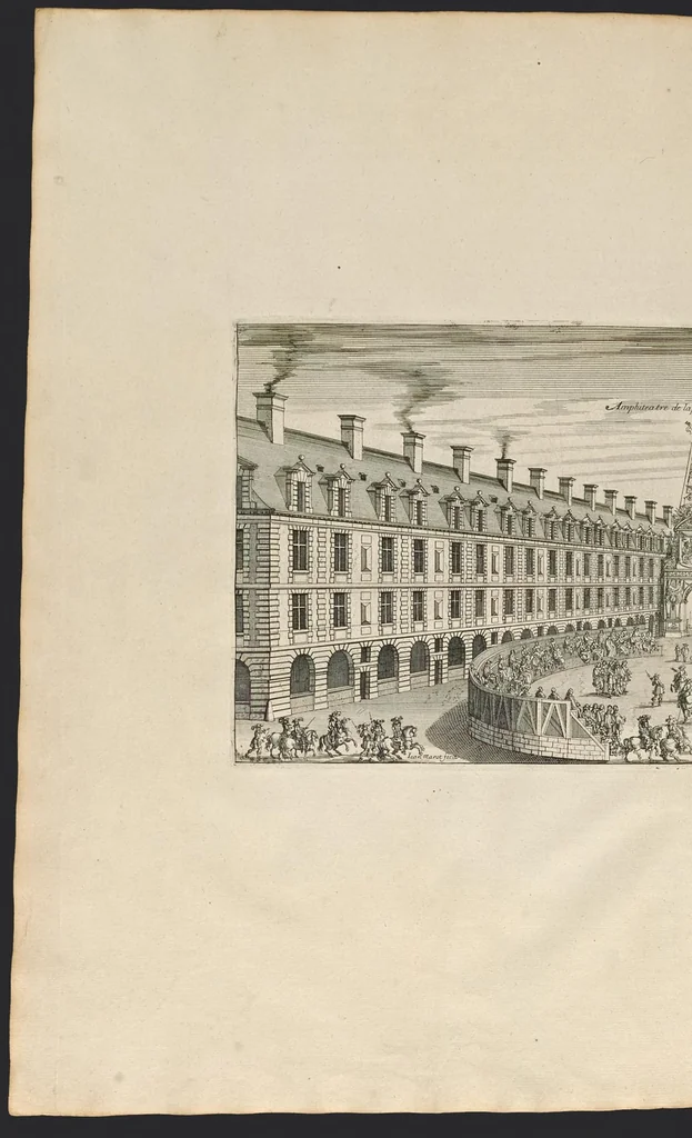 An illustration from L'entrée triomphante de Leurs Maiestez Louis XIV. roy de France et de Nauarre, et Marie Therese d'Austriche son espouse, : dans la ville de Paris capitale de leurs royaumes, au retour de la signature de la paix generalle et de leur heureux mariage. Enrichie de plusieurs figures, des harangues & de diuerses pieces considerables pour l'histoire., 1662, leaf 75