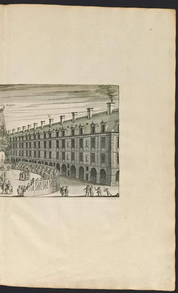 An illustration from L'entrée triomphante de Leurs Maiestez Louis XIV. roy de France et de Nauarre, et Marie Therese d'Austriche son espouse, : dans la ville de Paris capitale de leurs royaumes, au retour de la signature de la paix generalle et de leur heureux mariage. Enrichie de plusieurs figures, des harangues & de diuerses pieces considerables pour l'histoire., 1662, leaf 76