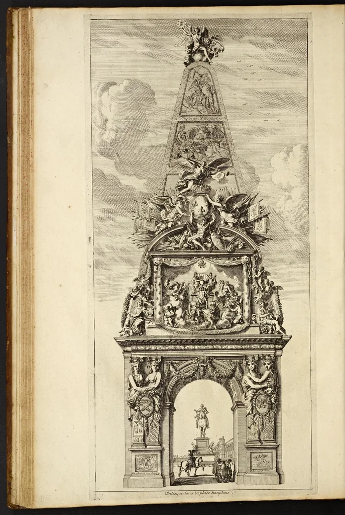 An illustration from L'entrée triomphante de Leurs Maiestez Louis XIV. roy de France et de Nauarre, et Marie Therese d'Austriche son espouse, : dans la ville de Paris capitale de leurs royaumes, au retour de la signature de la paix generalle et de leur heureux mariage. Enrichie de plusieurs figures, des harangues & de diuerses pieces considerables pour l'histoire., 1662, leaf 83