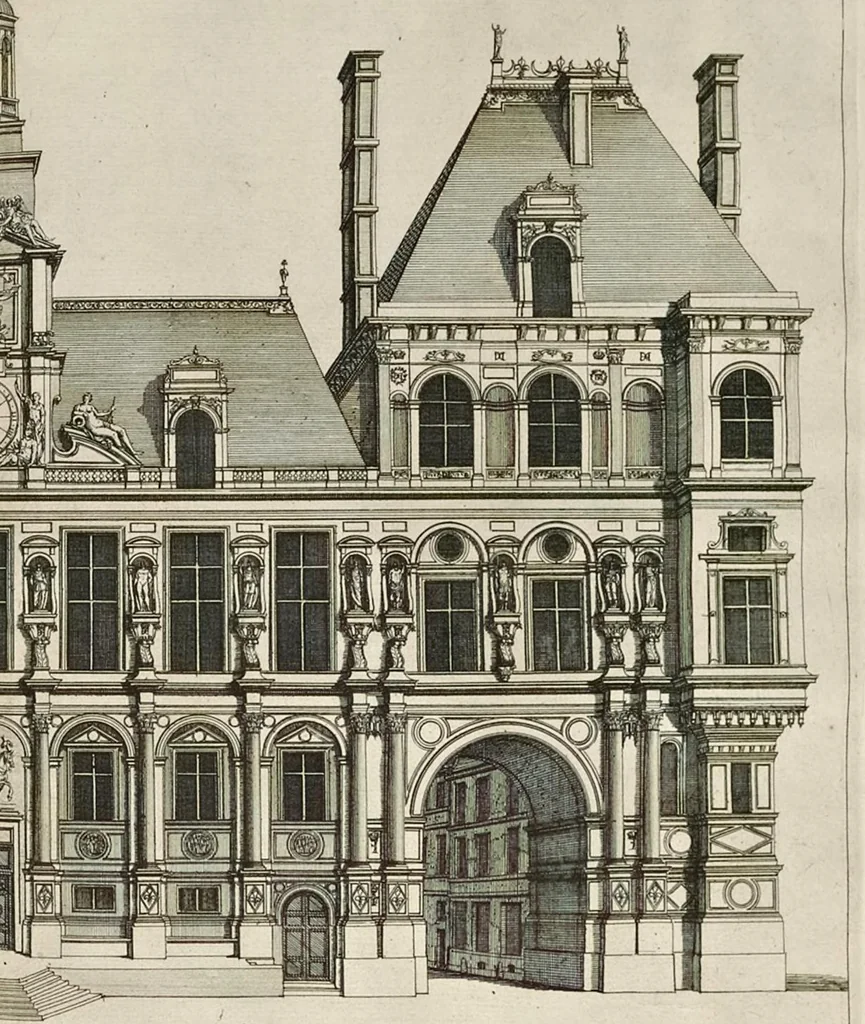 An illustration from L'entrée triomphante de Leurs Maiestez Louis XIV. roy de France et de Nauarre, et Marie Therese d'Austriche son espouse, : dans la ville de Paris capitale de leurs royaumes, au retour de la signature de la paix generalle et de leur heureux mariage. Enrichie de plusieurs figures, des harangues & de diuerses pieces considerables pour l'histoire., 1662, leaf 88