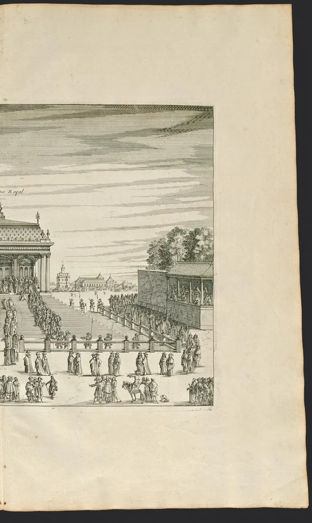 An illustration from L'entrée triomphante de Leurs Maiestez Louis XIV. roy de France et de Nauarre, et Marie Therese d'Austriche son espouse, : dans la ville de Paris capitale de leurs royaumes, au retour de la signature de la paix generalle et de leur heureux mariage. Enrichie de plusieurs figures, des harangues & de diuerses pieces considerables pour l'histoire., 1662, leaf 94