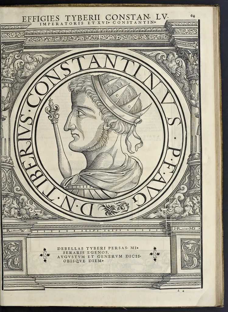 An illustration from Imperatorvm Romanorvm omnivm orientalivm et occidentalivm verissimae imagines ex antiqvis nvmismatis qvam fidelissime delineatae : addita cvivsqve vitae descriptione ex Thesavro Iacobi Stradae et perbrevi elogio vnivscvivsqve carmine, qvod qvasi epitome est historiae, ad ivvandam memoriam, 1559, leaf 142