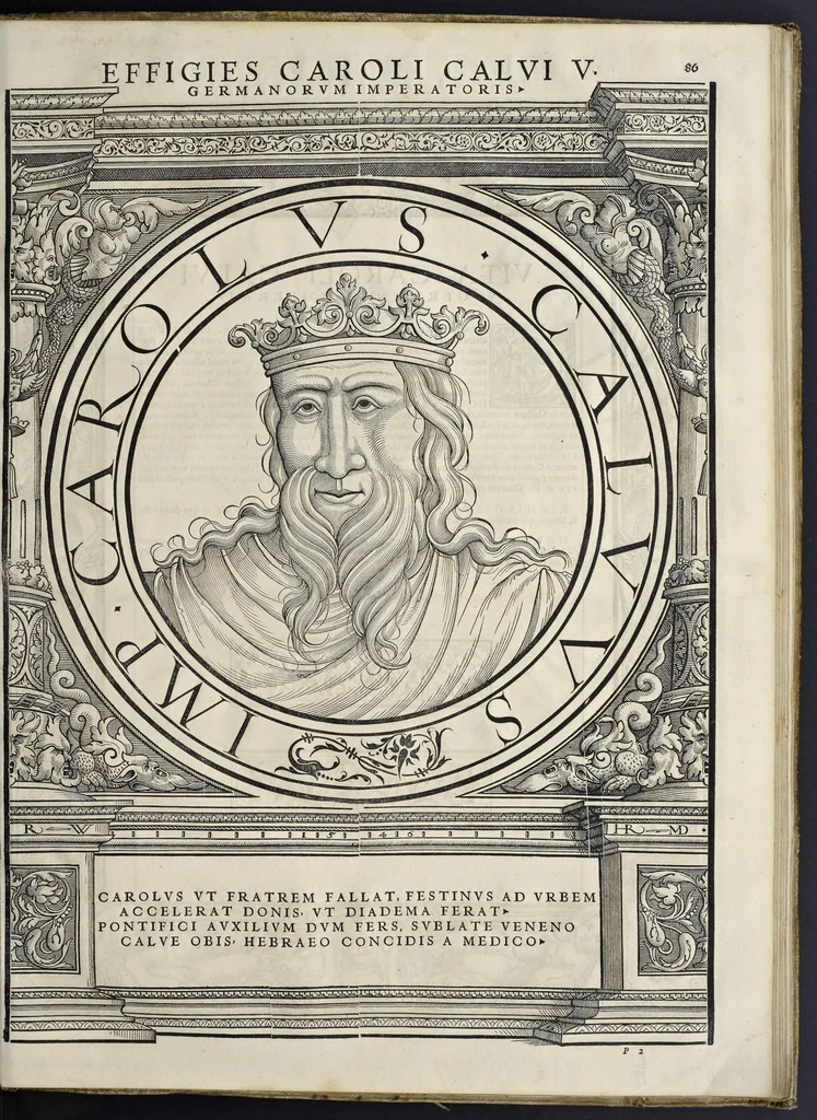 An illustration from Imperatorvm Romanorvm omnivm orientalivm et occidentalivm verissimae imagines ex antiqvis nvmismatis qvam fidelissime delineatae : addita cvivsqve vitae descriptione ex Thesavro Iacobi Stradae et perbrevi elogio vnivscvivsqve carmine, qvod qvasi epitome est historiae, ad ivvandam memoriam, 1559, leaf 186