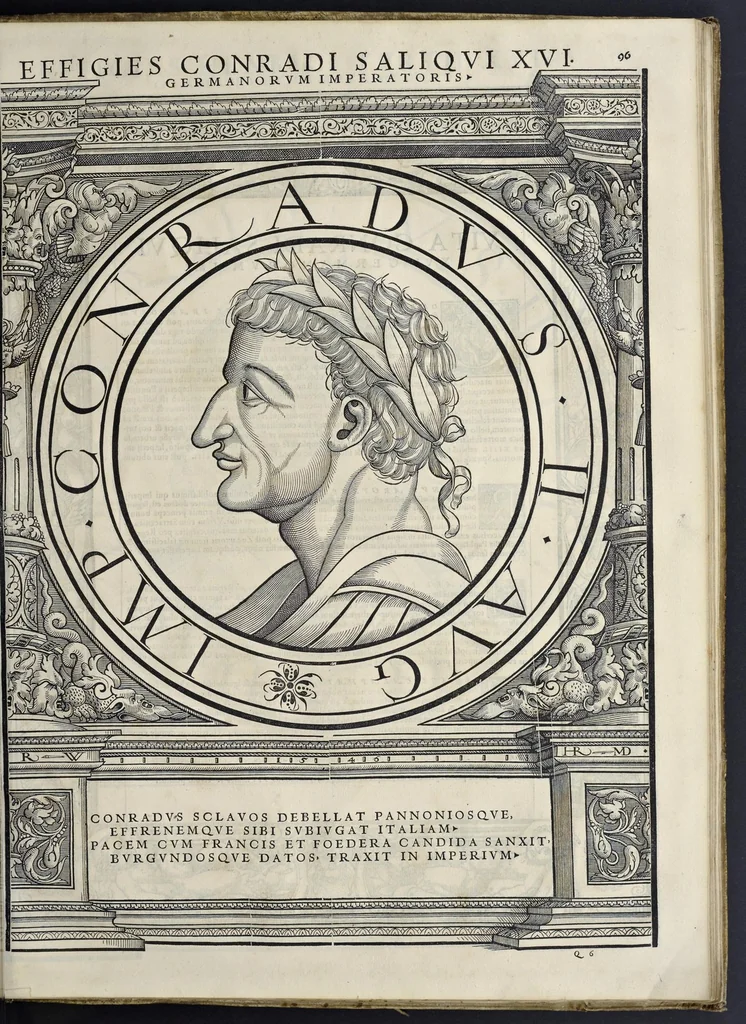 An illustration from Imperatorvm Romanorvm omnivm orientalivm et occidentalivm verissimae imagines ex antiqvis nvmismatis qvam fidelissime delineatae : addita cvivsqve vitae descriptione ex Thesavro Iacobi Stradae et perbrevi elogio vnivscvivsqve carmine, qvod qvasi epitome est historiae, ad ivvandam memoriam, 1559, leaf 206