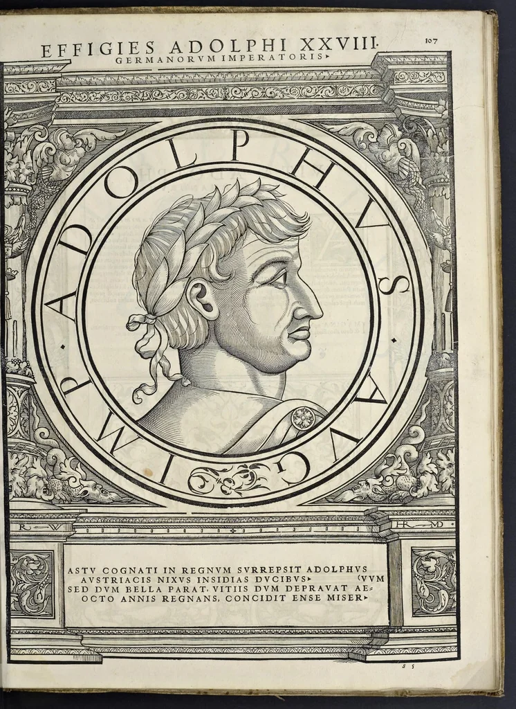 An illustration from Imperatorvm Romanorvm omnivm orientalivm et occidentalivm verissimae imagines ex antiqvis nvmismatis qvam fidelissime delineatae : addita cvivsqve vitae descriptione ex Thesavro Iacobi Stradae et perbrevi elogio vnivscvivsqve carmine, qvod qvasi epitome est historiae, ad ivvandam memoriam, 1559, leaf 228