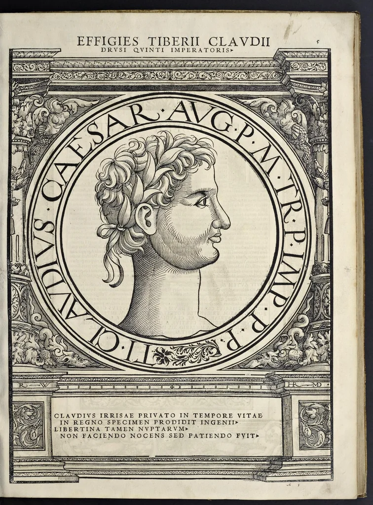 An illustration from Imperatorvm Romanorvm omnivm orientalivm et occidentalivm verissimae imagines ex antiqvis nvmismatis qvam fidelissime delineatae : addita cvivsqve vitae descriptione ex Thesavro Iacobi Stradae et perbrevi elogio vnivscvivsqve carmine, qvod qvasi epitome est historiae, ad ivvandam memoriam, 1559, leaf 24