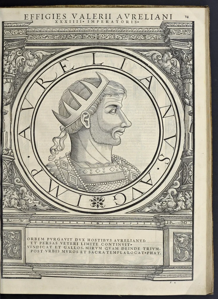 An illustration from Imperatorvm Romanorvm omnivm orientalivm et occidentalivm verissimae imagines ex antiqvis nvmismatis qvam fidelissime delineatae : addita cvivsqve vitae descriptione ex Thesavro Iacobi Stradae et perbrevi elogio vnivscvivsqve carmine, qvod qvasi epitome est historiae, ad ivvandam memoriam, 1559, leaf 82