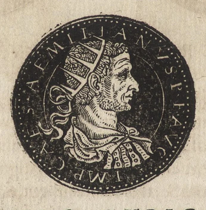 An illustration from Epitome thesavri antiqvitatum : hoc est, IMPP Rom. orientalium & occidentalium iconum, ex antiquis numismatibus quàm fidelissimè deliniatarum, 1553, leaf 225