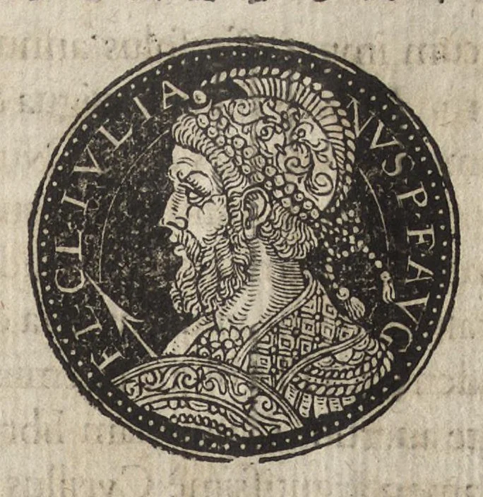 An illustration from Epitome thesavri antiqvitatum : hoc est, IMPP Rom. orientalium & occidentalium iconum, ex antiquis numismatibus quàm fidelissimè deliniatarum, 1553, leaf 284