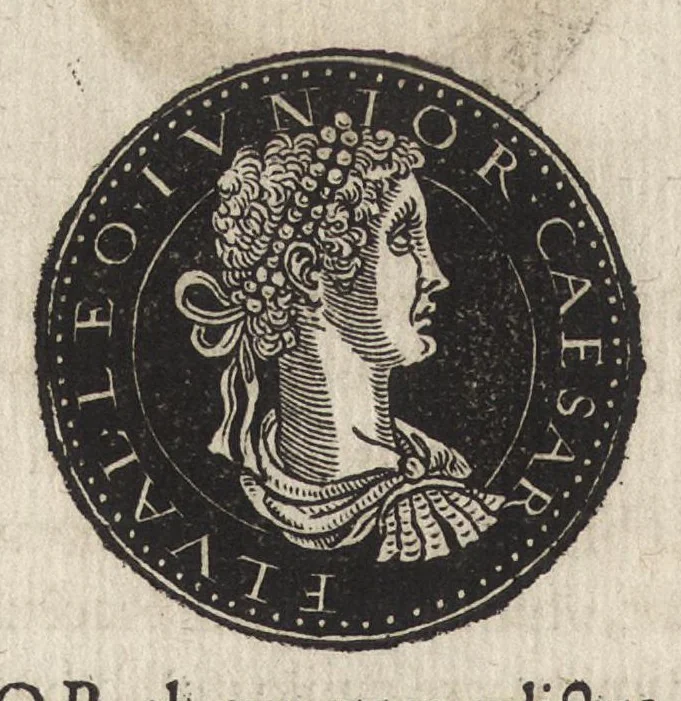 An illustration from Epitome thesavri antiqvitatum : hoc est, IMPP Rom. orientalium & occidentalium iconum, ex antiquis numismatibus quàm fidelissimè deliniatarum, 1553, leaf 305