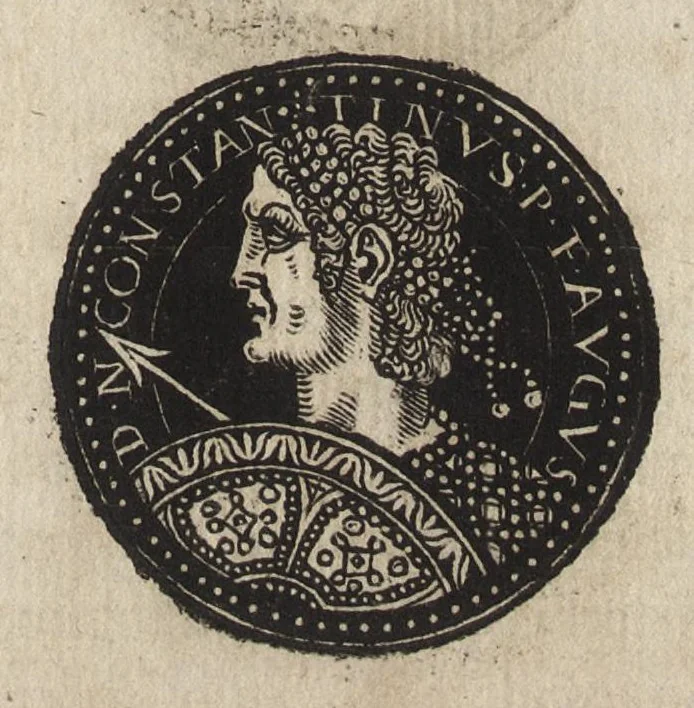 An illustration from Epitome thesavri antiqvitatum : hoc est, IMPP Rom. orientalium & occidentalium iconum, ex antiquis numismatibus quàm fidelissimè deliniatarum, 1553, leaf 380