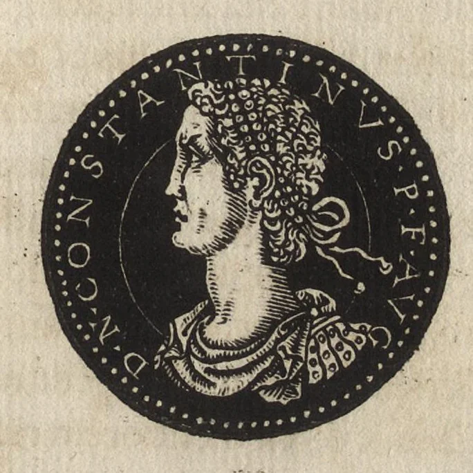 An illustration from Epitome thesavri antiqvitatum : hoc est, IMPP Rom. orientalium & occidentalium iconum, ex antiquis numismatibus quàm fidelissimè deliniatarum, 1553, leaf 384