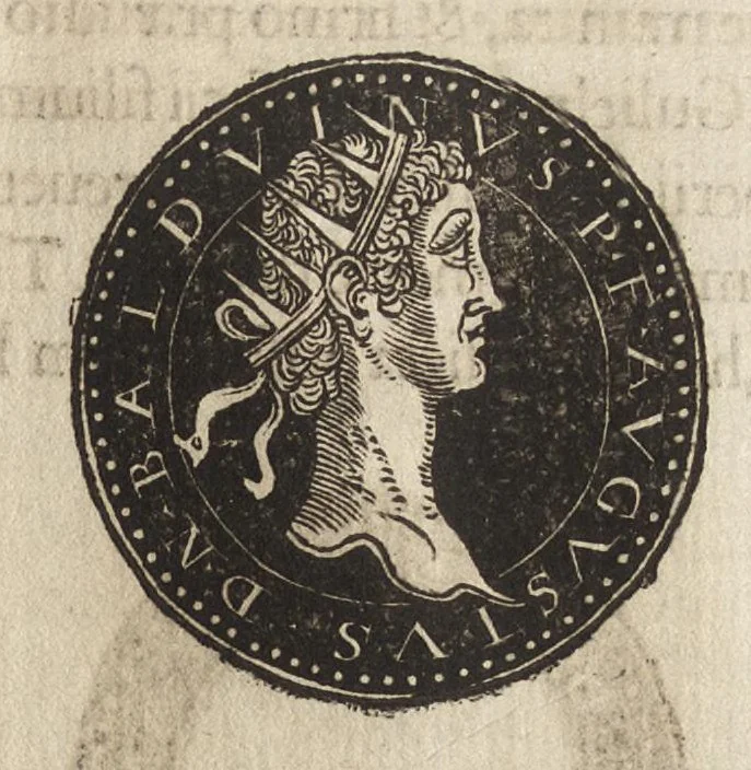 An illustration from Epitome thesavri antiqvitatum : hoc est, IMPP Rom. orientalium & occidentalium iconum, ex antiquis numismatibus quàm fidelissimè deliniatarum, 1553, leaf 398