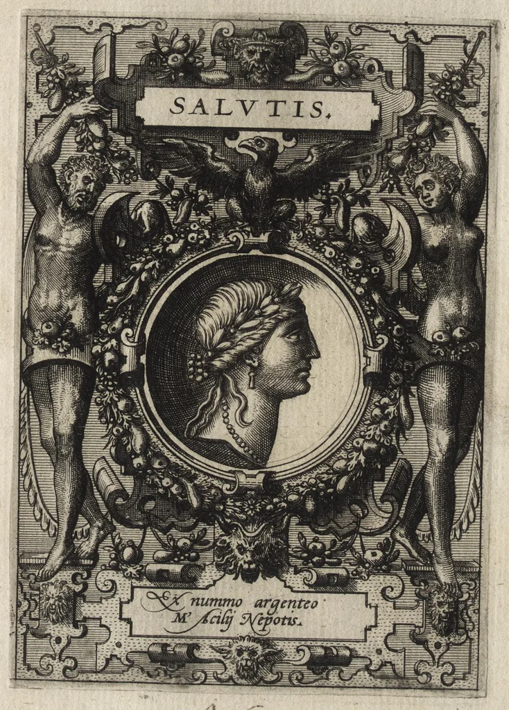 An illustration from Deorvm dearvmqve capita : ex vetustis numismatibus in gratiam antiquitatis studiosorum effigiata et edita : ex museo Abrahami Ortelii, 1582, leaf 104