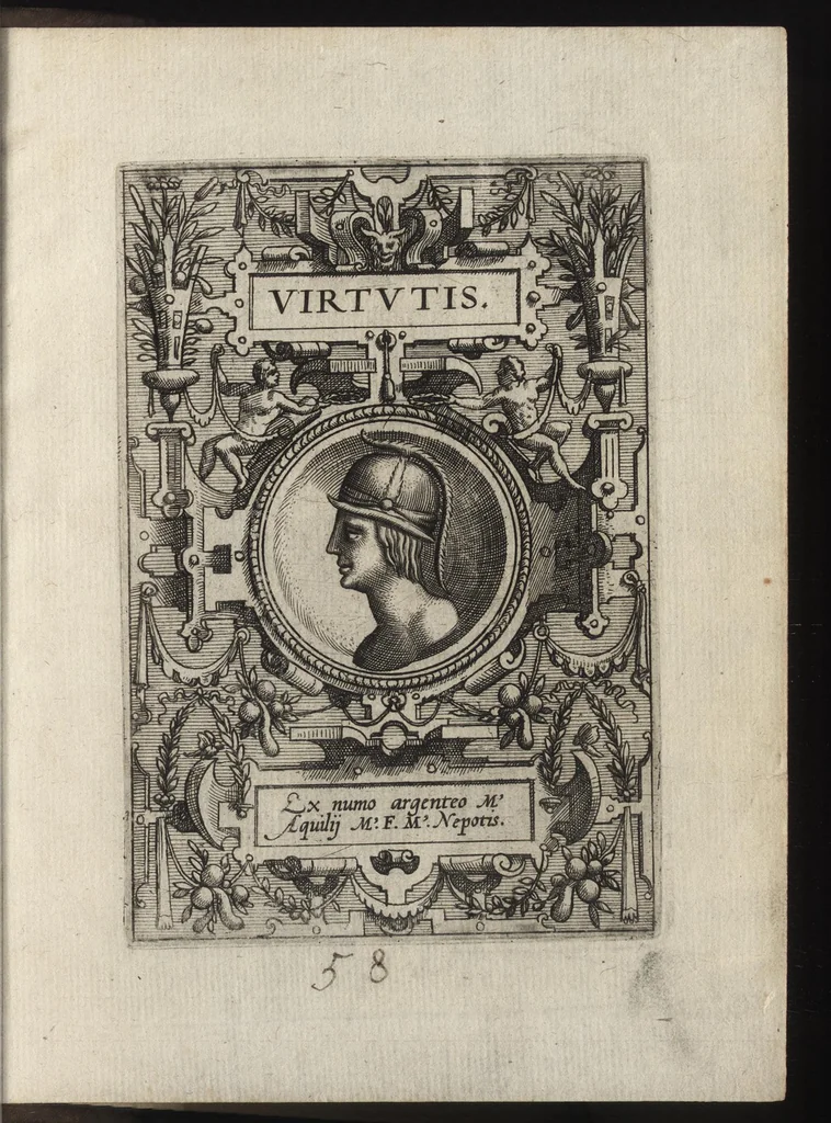 An illustration from Deorvm dearvmqve capita : ex vetustis numismatibus in gratiam antiquitatis studiosorum effigiata et edita : ex museo Abrahami Ortelii, 1582, leaf 128