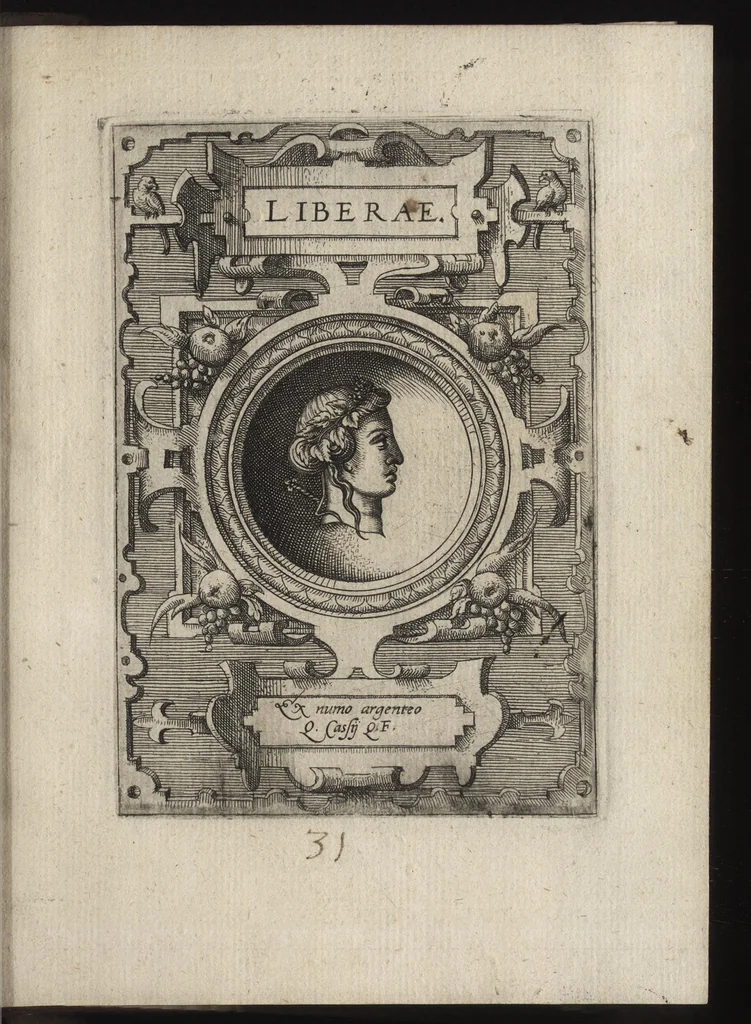An illustration from Deorvm dearvmqve capita : ex vetustis numismatibus in gratiam antiquitatis studiosorum effigiata et edita : ex museo Abrahami Ortelii, 1582, leaf 74