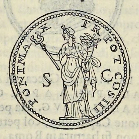 An illustration from Discorso di M. Sebastiano Erizzo sopra le medaglie de gli antichi : con la particolar dichiaratione di esse medaglie : nellaquale oltre all'istoria de gli imperadori romani, si contengono le imagini delle deità dei gentili, con le loro allegorie : & insieme vna varia & piena cognitione delle antichità, 1568, leaf 381