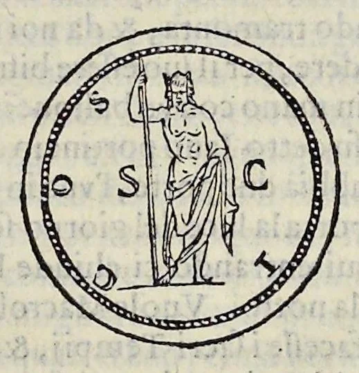 An illustration from Discorso di M. Sebastiano Erizzo sopra le medaglie de gli antichi : con la particolar dichiaratione di esse medaglie : nellaquale oltre all'istoria de gli imperadori romani, si contengono le imagini delle deità dei gentili, con le loro allegorie : & insieme vna varia & piena cognitione delle antichità, 1568, leaf 398