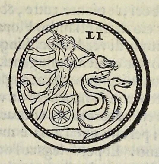 An illustration from Discorso di M. Sebastiano Erizzo sopra le medaglie de gli antichi : con la particolar dichiaratione di esse medaglie : nellaquale oltre all'istoria de gli imperadori romani, si contengono le imagini delle deità dei gentili, con le loro allegorie : & insieme vna varia & piena cognitione delle antichità, 1568, leaf 418