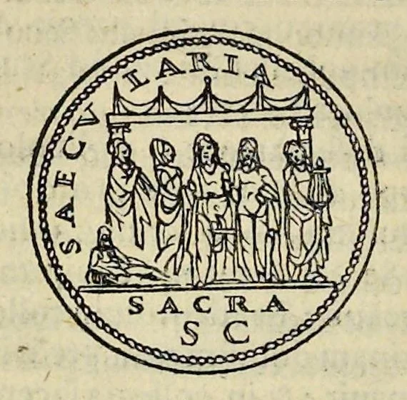 An illustration from Discorso di M. Sebastiano Erizzo sopra le medaglie de gli antichi : con la particolar dichiaratione di esse medaglie : nellaquale oltre all'istoria de gli imperadori romani, si contengono le imagini delle deità dei gentili, con le loro allegorie : & insieme vna varia & piena cognitione delle antichità, 1568, leaf 587