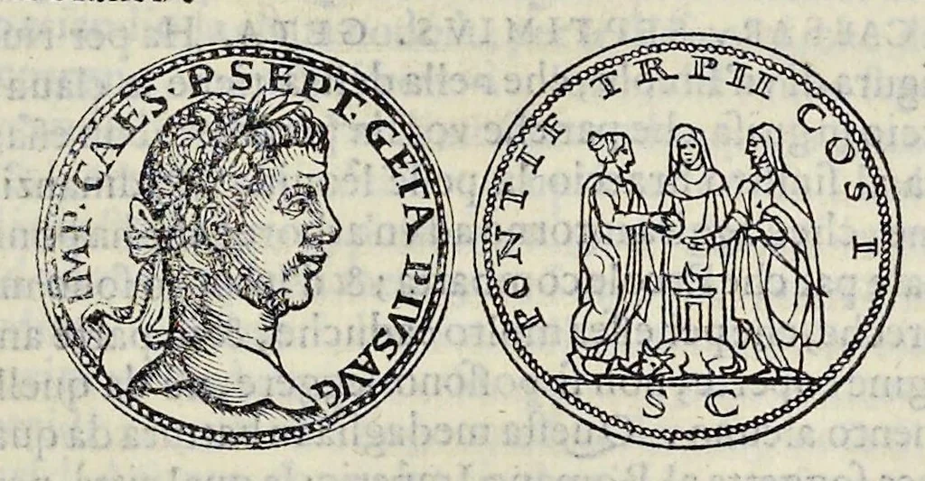 An illustration from Discorso di M. Sebastiano Erizzo sopra le medaglie de gli antichi : con la particolar dichiaratione di esse medaglie : nellaquale oltre all'istoria de gli imperadori romani, si contengono le imagini delle deità dei gentili, con le loro allegorie : & insieme vna varia & piena cognitione delle antichità, 1568, leaf 654
